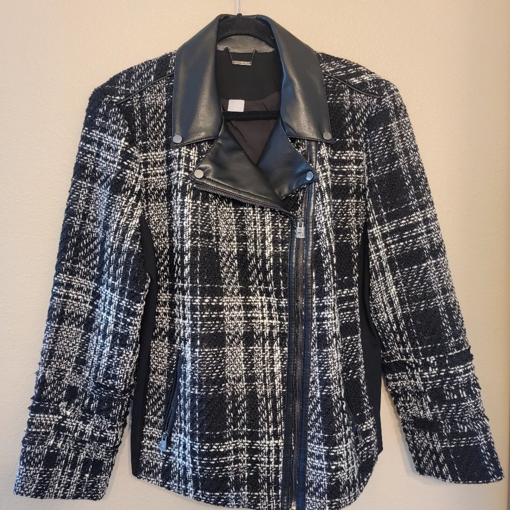 Chicos Tweed & Faux Leather Moto Jacket - Chicos size 3